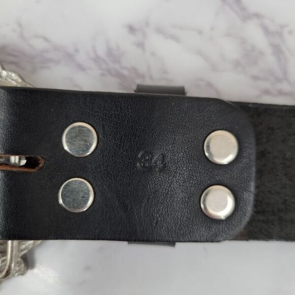 Bergamot Vintage 80s Black Leather Celtic Belt with Silver 2D Dragon Buckle - Picture 8 of 14